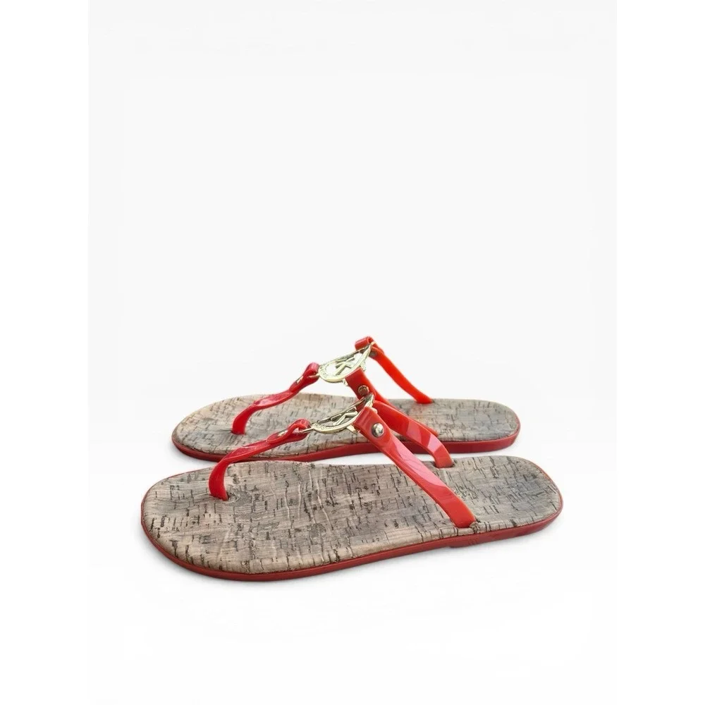 Michael Kors Orange Jelly T-strap Sandals & Cork Footbed SZ 8 Women's Flip Flops